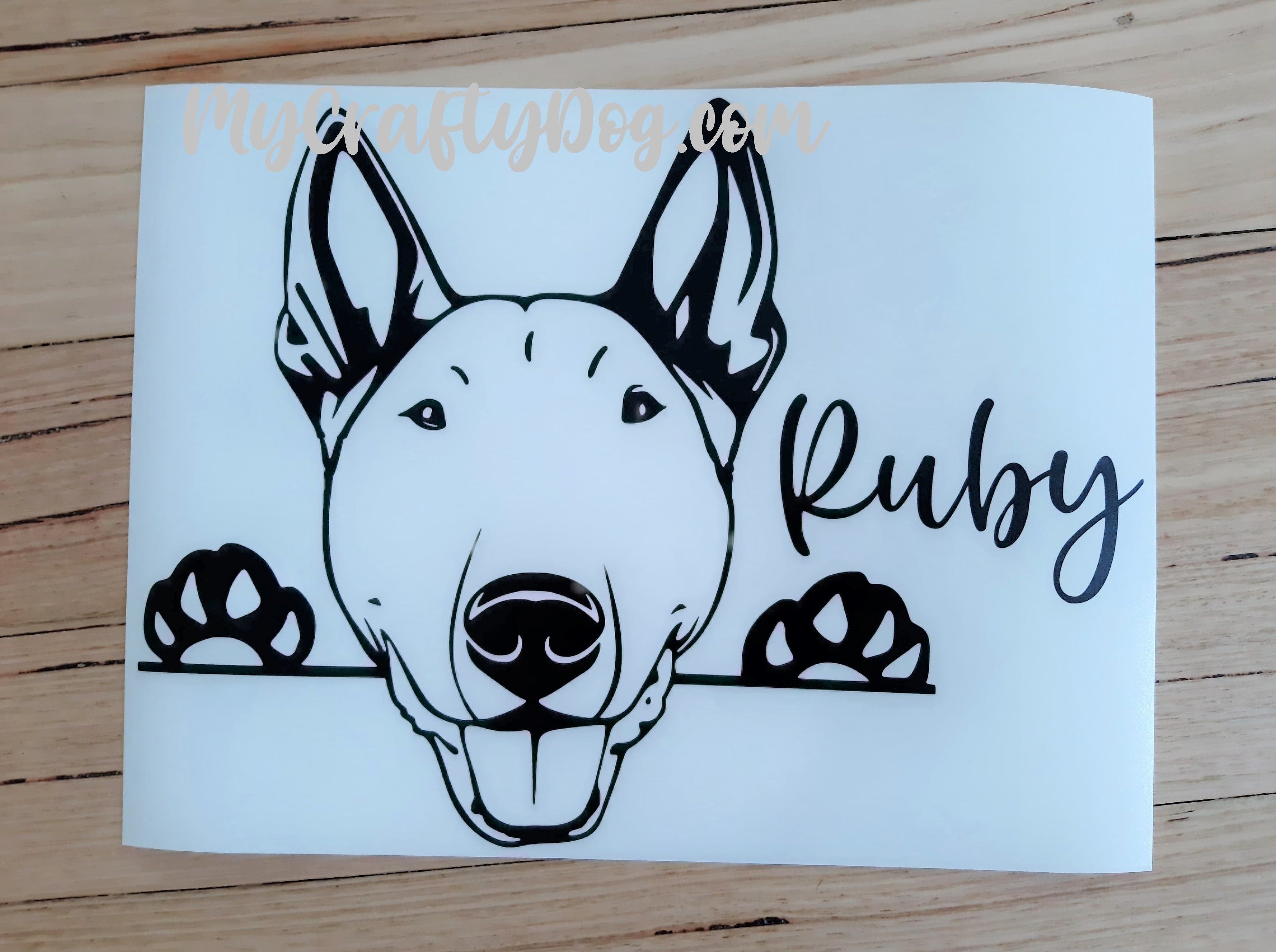 Peeking Bull Terrier Car Sticker - My Crafty Dog