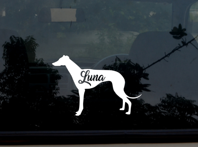 Personalized Greyhound silhouette decal / car sticker