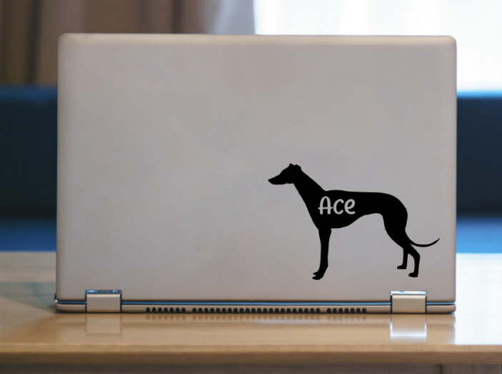Greyhound silhouette laptop sticker Personalized with name