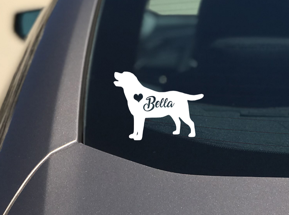 Labrador retriever sticker vinyl decal for cars of laptops etc. Customize with your dogs name or other text