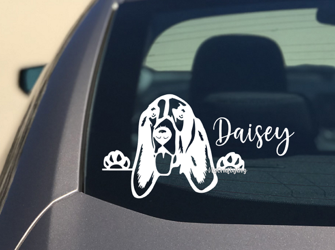 Peeking Basset Hound Car Sticker - My Crafty Dog