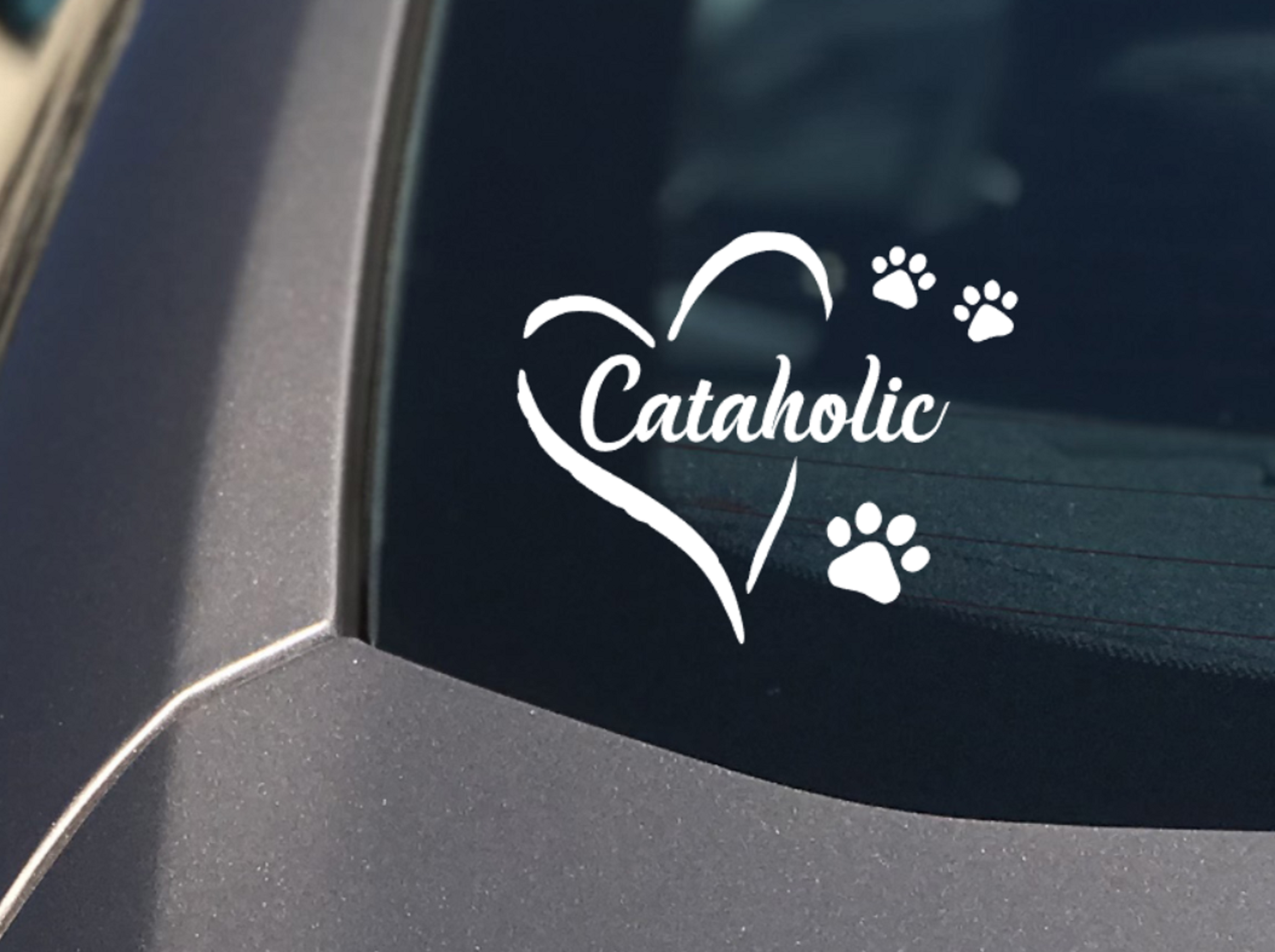 Cataholic Heart and Paw Car Sticker. Love Cats - My Crafty Dog