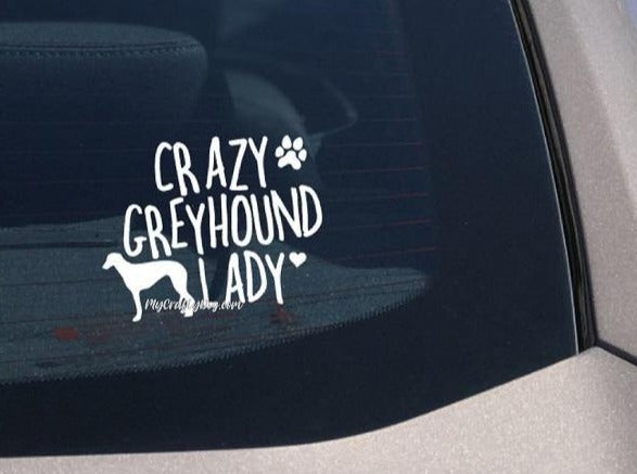 Crazy Greyhound Lady Sticker - My Crafty Dog