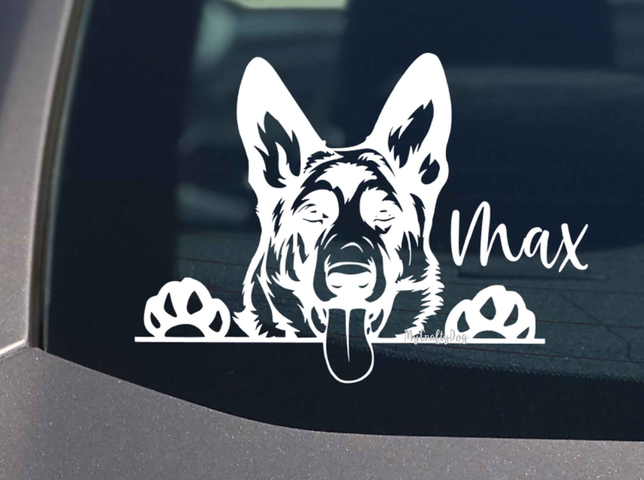 German Shepherd On Board - Car Window Sticker - Beware Dog GSD Warning Security Sign Decal - PERSONALISE! -V07