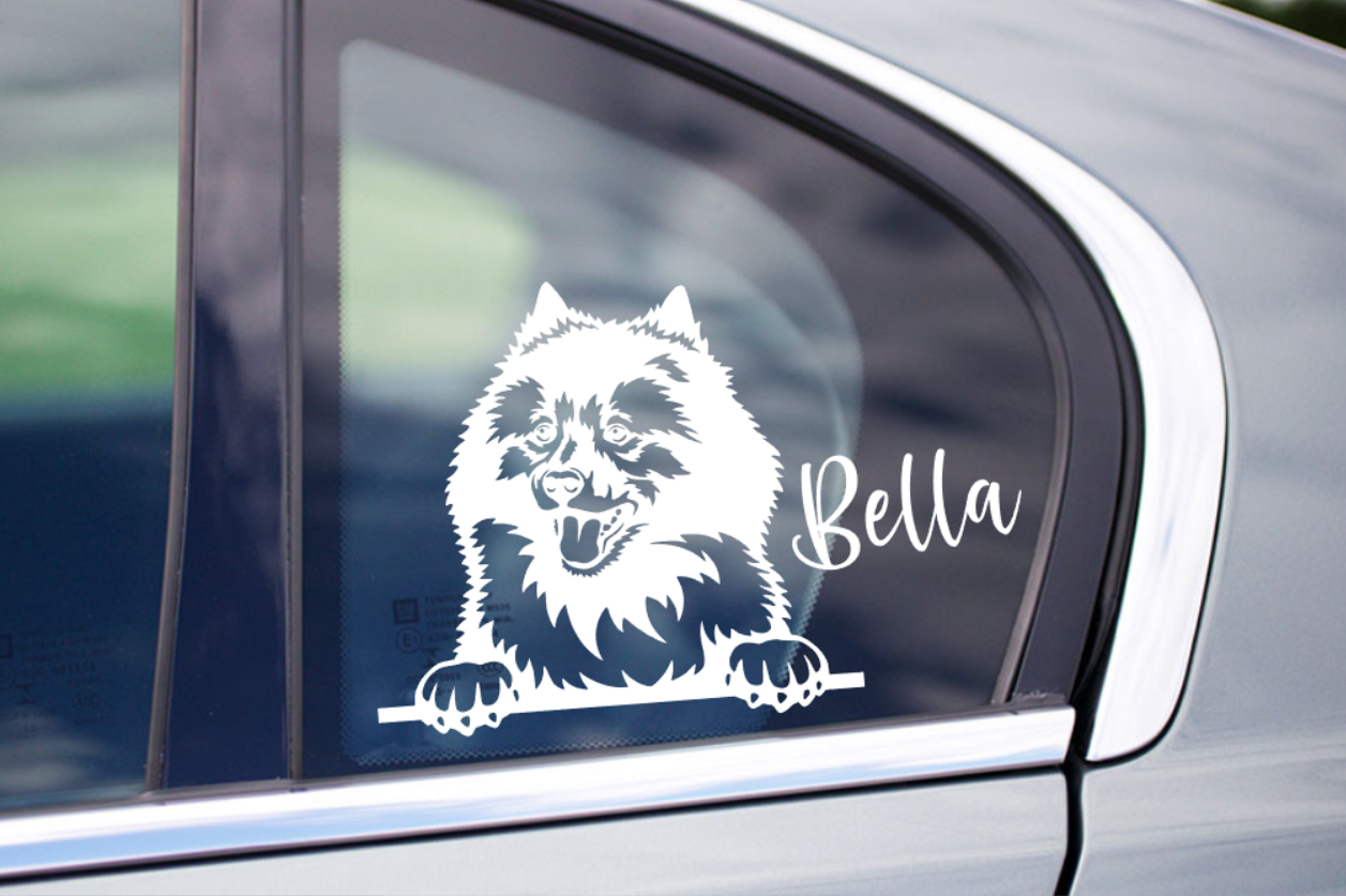Keeshound Peeking dog Car Sticker Keeshonden