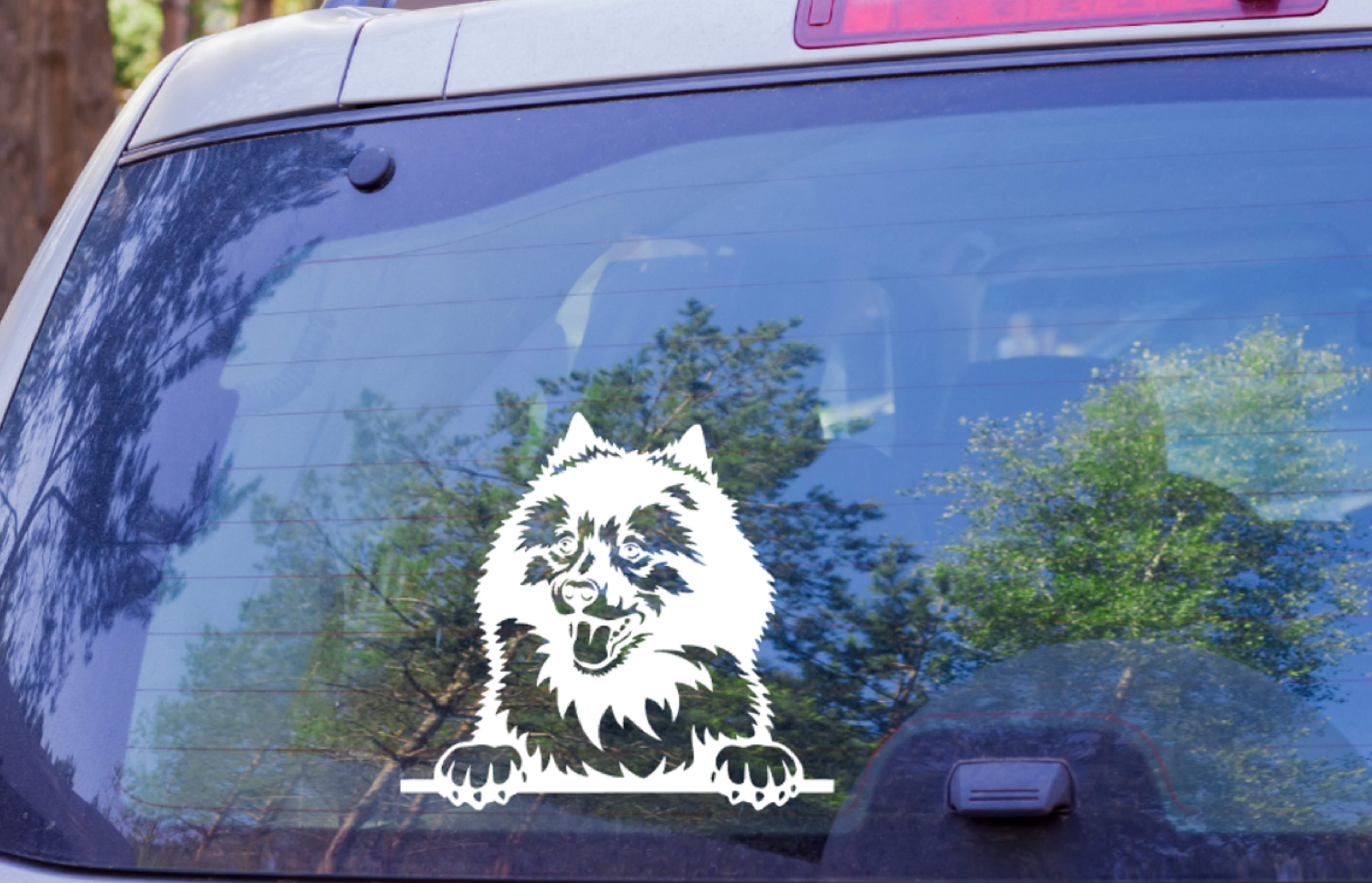Keeshound Peeking dog Car Sticker Keeshonden