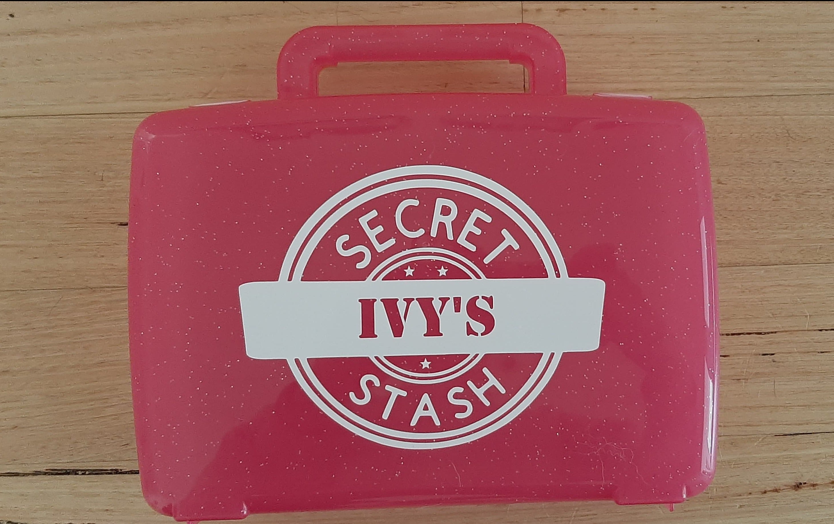 Secret Stash Personalized Sticker for Kids Carry Case box