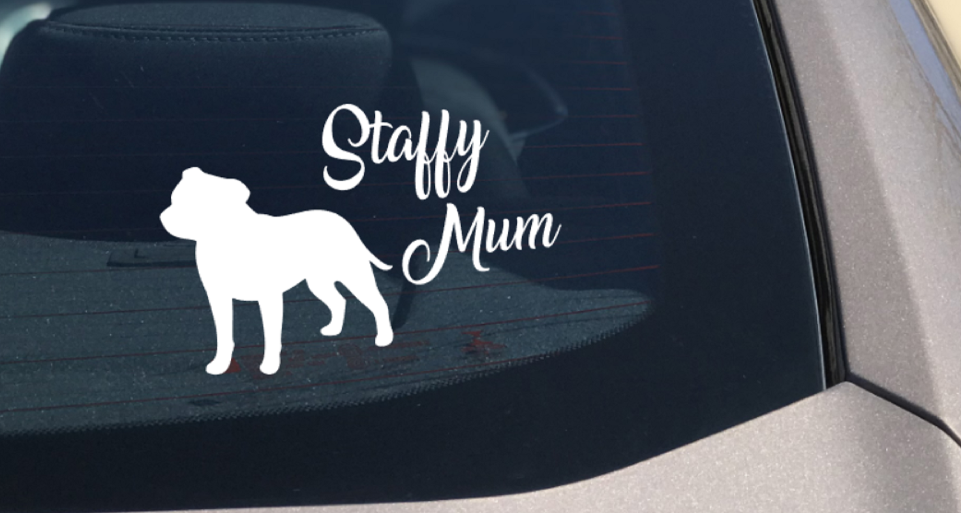 Staffy Mum car Sticker, Staffordshire Terrier Mum Car Decal Sticker. Love Staffy. Dog Mum Decal. Dog Mom Sticker - My Crafty Dog