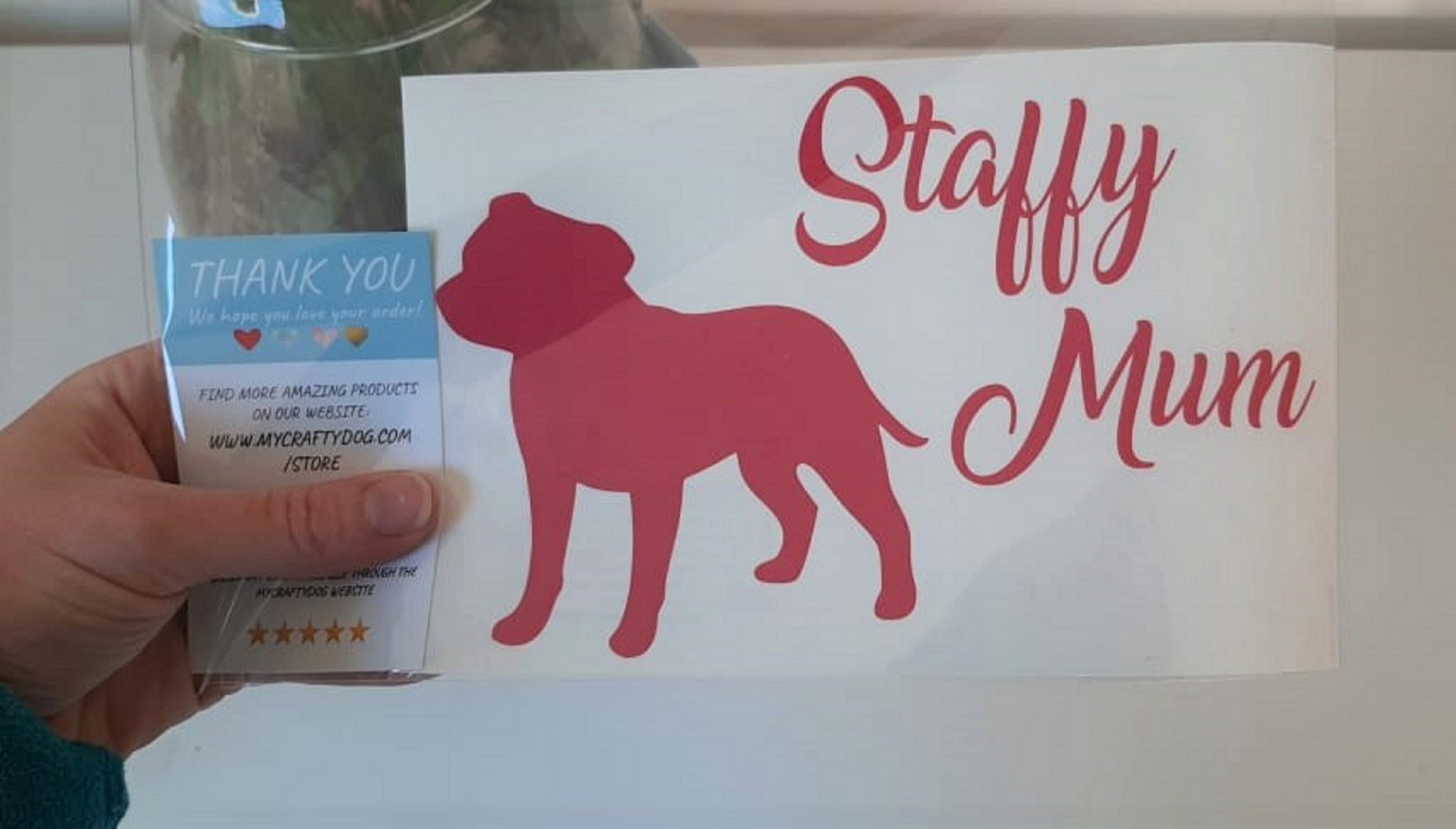 Staffy Mum car Sticker, Staffordshire Terrier Mum Car Decal Sticker. Love Staffy. Dog Mum Decal. Dog Mom Sticker - My Crafty Dog
