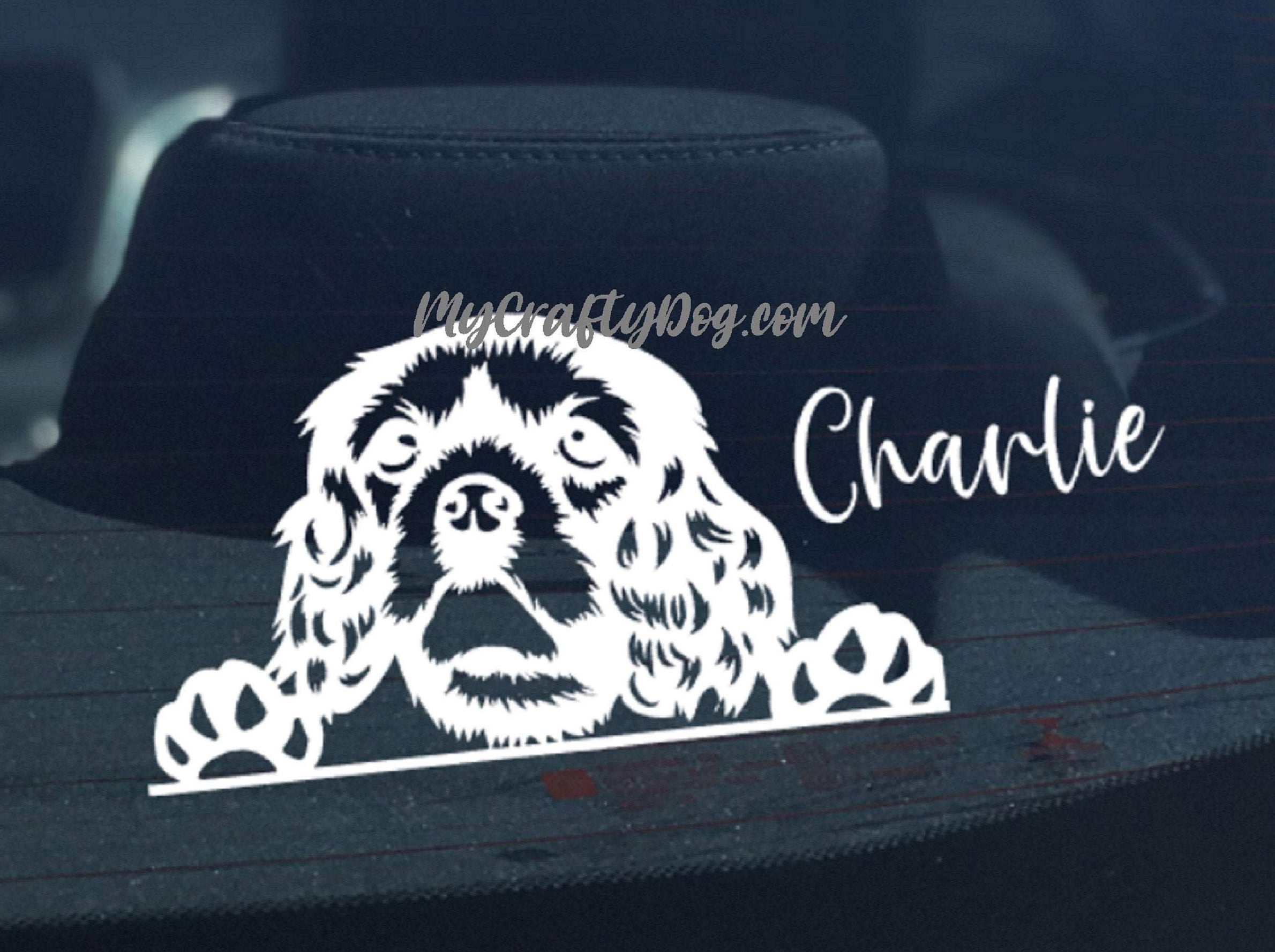 Peeking Cavalier King Charles Spaniel Car Sticker - My Crafty Dog