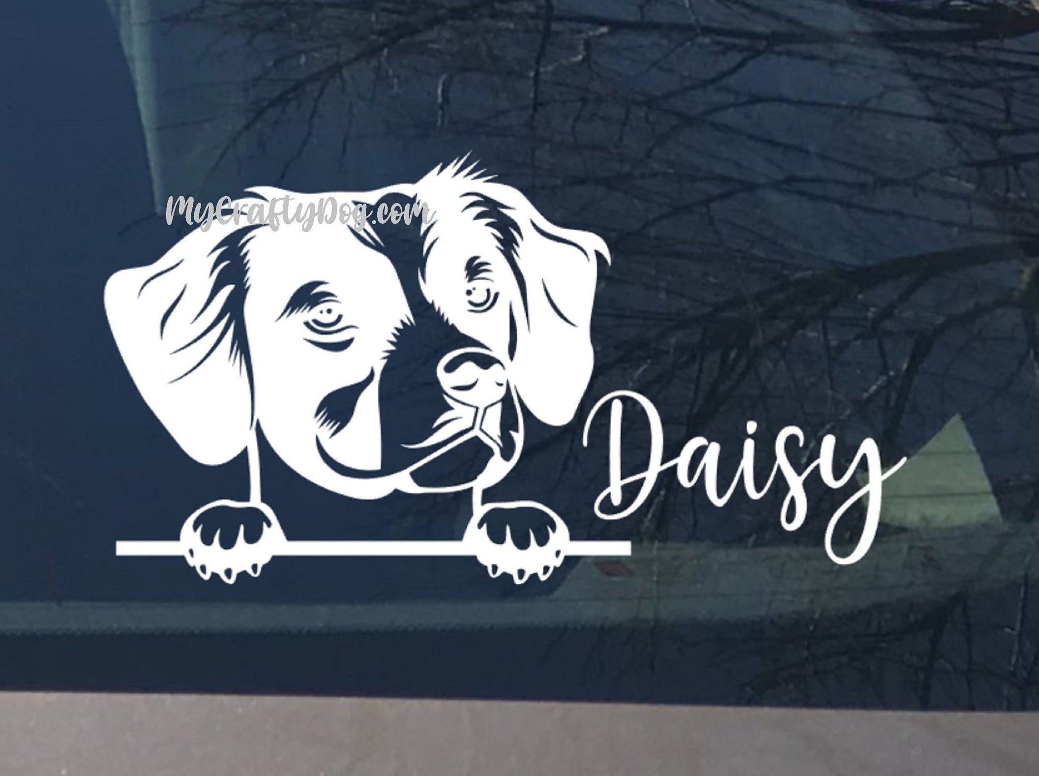 Peeking Brittany Car Sticker - My Crafty Dog