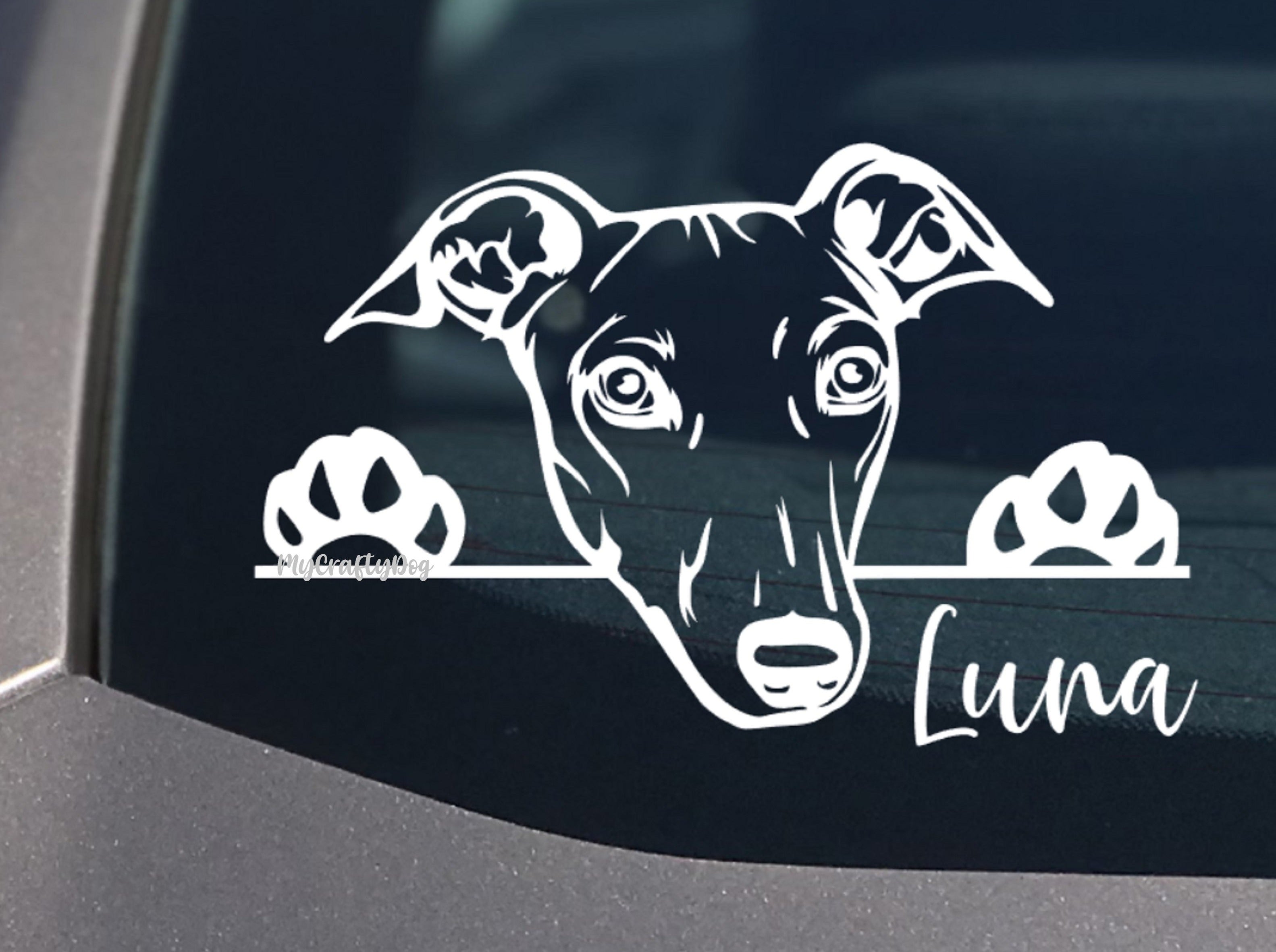 Peeking Greyhound Car Sticker - My Crafty Dog